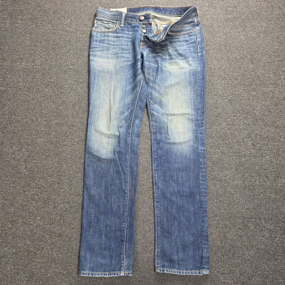 Abercrombie & Fitch Skinny Jeans Mens 32x32 Blue Denim Button Fly Distressed